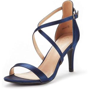 DREAM PAIRS Women’s DOLCE Fashion Stilettos Open Toe Pump Heel Sandals(Navy)