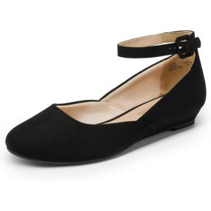 DREAM PAIRS Women’s Dress Flats Ballet Low Wedge Round Toe Ankle Strap Comfortable Casual Flats Shoes(Black Suede)