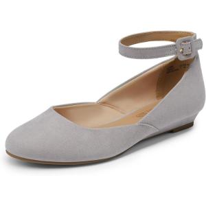 DREAM PAIRS Women’s Dress Flats Ballet Low Wedge Round Toe Ankle Strap Comfortable Casual Flats Shoes(Grey Suede)
