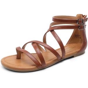 DREAM PAIRS Women’s Dressy Gladiator Summer Cross Strappy Sandals Comfort Flat Casual Beach Fisherman Thong sandals(Brown)