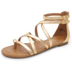 DREAM PAIRS Women’s Dressy Gladiator Summer Cross Strappy Sandals Comfort Flat Casual Beach Fisherman Thong sandals(Gold)