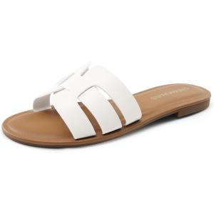 DREAM PAIRS Women’s Dressy Slide Sandals Slip-on Open Round Toe Flat Sandals Fashion Casual Comfortable Summer Beach Walking Slides(White)