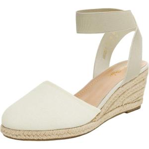 DREAM PAIRS Women’s Elastic Ankle Strap Espadrilles Wedge Sandals(Beige/White)