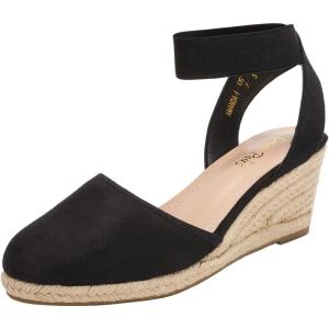 DREAM PAIRS Women’s Elastic Ankle Strap Espadrilles Wedge Sandals(Black)