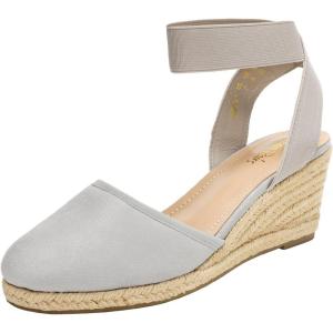 DREAM PAIRS Women’s Elastic Ankle Strap Espadrilles Wedge Sandals(Grey)