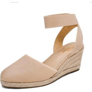 DREAM PAIRS Women’s Elastic Ankle Strap Espadrilles Wedge Sandals(Nude)