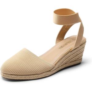 DREAM PAIRS Women’s Elastic Ankle Strap Espadrilles Wedge Sandals(Nude-knit)