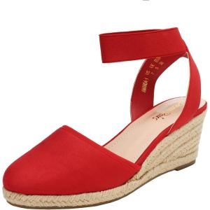 DREAM PAIRS Women’s Elastic Ankle Strap Espadrilles Wedge Sandals(Red)