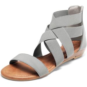 DREAM PAIRS Women’s Elastic Ankle Strap Low Wedges Sandals(Grey)