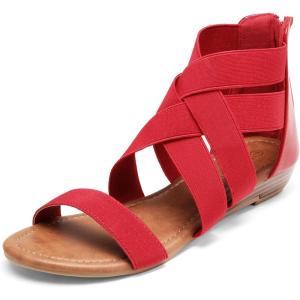 DREAM PAIRS Women’s Elastic Ankle Strap Low Wedges Sandals(Red)