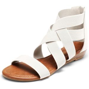 DREAM PAIRS Women’s Elastic Ankle Strap Low Wedges Sandals(White)