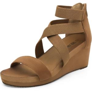 DREAM PAIRS Womens Elastic Ankle Strap Open Toe Platform Wedge Sandals Comfortable Summer Shoes(Camel)