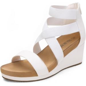 DREAM PAIRS Womens Elastic Ankle Strap Open Toe Platform Wedge Sandals Comfortable Summer Shoes(White)