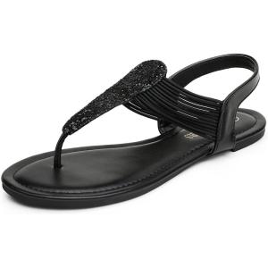 DREAM PAIRS Women’s Elastic Strappy String Thong Ankle Strap Summer Gladiator Sandals(Black)