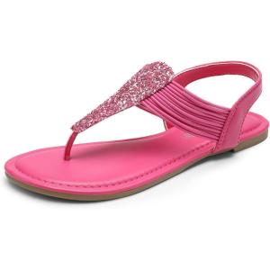 DREAM PAIRS Women’s Elastic Strappy String Thong Ankle Strap Summer Gladiator Sandals(Hot Pink-pu)