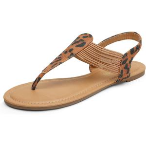 DREAM PAIRS Women’s Elastic Strappy String Thong Ankle Strap Summer Gladiator Sandals(Leopard-n)
