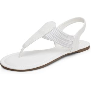 DREAM PAIRS Women’s Elastic Strappy String Thong Ankle Strap Summer Gladiator Sandals(White/Glitter)