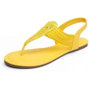 DREAM PAIRS Women’s Elastic Strappy String Thong Ankle Strap Summer Gladiator Sandals(Yellow/Glitter)