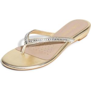DREAM PAIRS Women’s Fashion Rhinestones Design Slides Sandals Dress Daily Flat Sandals for Summer(Gold Glitter)