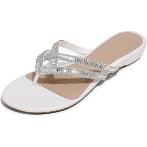 DREAM PAIRS Women’s Fashion Rhinestones Design Slides Sandals Dress Daily Flat Sandals for Summer(White)
