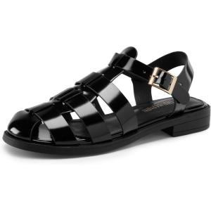 DREAM PAIRS Womens Fisherman Gladiator Braided Flat Sandal Cute Woven Strappy Closed Toe Shoes for Summer(Black-pat)