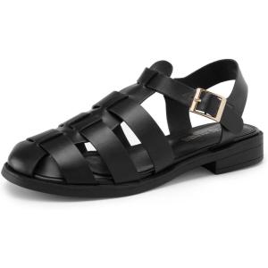 DREAM PAIRS Womens Fisherman Gladiator Braided Flat Sandal Cute Woven Strappy Closed Toe Shoes for Summer(Black-pu)