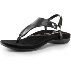 DREAM PAIRS Women’s Flat Sandals Arch Support Orthopedic Comfortable Soft Cushion Summer T-Strap Walking Thong Sandals(All Black)
