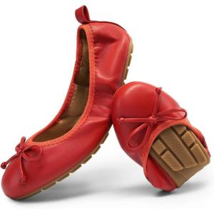 DREAM PAIRS Women’s Flats, Foldable Ballet Flats for Women, Bowknot Round Toe Comfort Light Weight Slip-On Dress Shoes(Red)