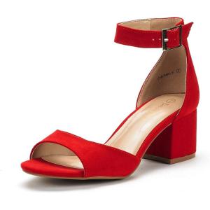 DREAM PAIRS Women’s Heeled Sandals, Chunky Heels, Open Toe Heels, Dressy Pumps Sandals(Red/Suede)