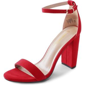 DREAM PAIRS Women’s Hi-Chunk High Heel Pump Sandals(Red/Suede)