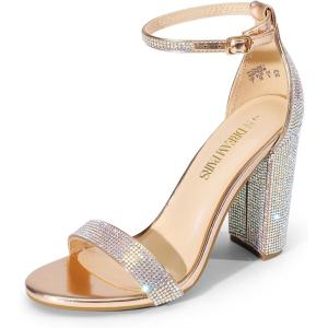 DREAM PAIRS Women’s Hi-Chunk High Heel Pump Sandals(Rose Gold-rhinestone)