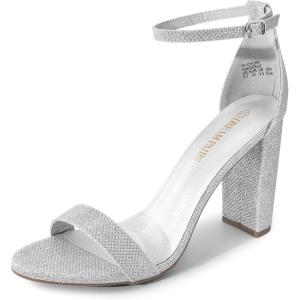 DREAM PAIRS Women’s Hi-Chunk High Heel Pump Sandals(Silver/Glitter)