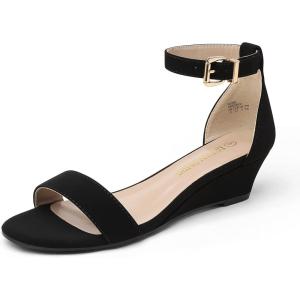 DREAM PAIRS Women’s Ingrid Ankle Strap Low Wedge Sandal(Black/Nubuck)