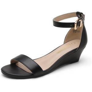 DREAM PAIRS Women’s Ingrid Ankle Strap Low Wedge Sandal(Black/Pu)