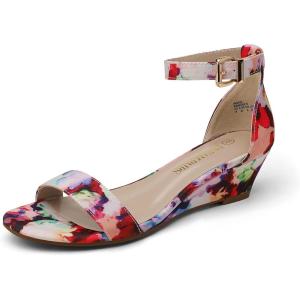 DREAM PAIRS Women’s Ingrid Ankle Strap Low Wedge Sandal(Floral)