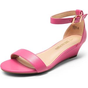 DREAM PAIRS Women’s Ingrid Ankle Strap Low Wedge Sandal(Hot Pink-pu)