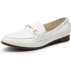 DREAM PAIRS Women’s Loafers Penny Loafers Fashion Comfortable Flats Dressy Shoes(White-pu)