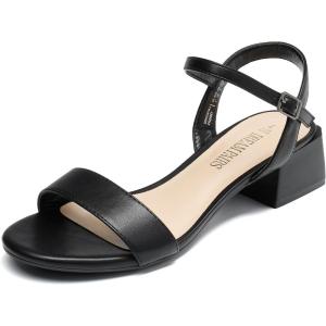 DREAM PAIRS Women’s Low Heels for Women Classic Open Toe Ankle Strap Block Chunky Heel Sandals Holiday Party Wedding Dress Pumps Shoes(Black-pu)