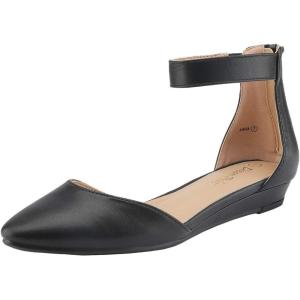 DREAM PAIRS Women’s Low Wedge Round Toe Ankle Strap Dress Comfortable Casual Flats Shoes(Black/Pu)