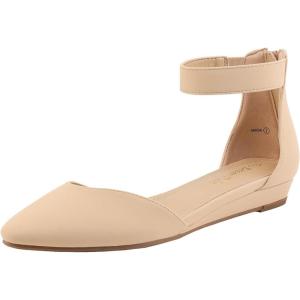 DREAM PAIRS Women’s Low Wedge Round Toe Ankle Strap Dress Comfortable Casual Flats Shoes(Nude/Nubuck)