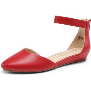 DREAM PAIRS Women’s Low Wedge Round Toe Ankle Strap Dress Comfortable Casual Flats Shoes(Red-pu-1)