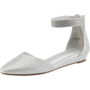 DREAM PAIRS Women’s Low Wedge Round Toe Ankle Strap Dress Comfortable Casual Flats Shoes(Silver/Glitter)