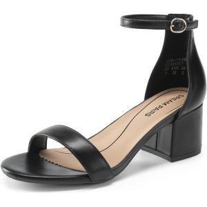 DREAM PAIRS Womens Low-Chunk Low Heel Pump Sandal(Black/Pu)