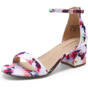 DREAM PAIRS Womens Low-Chunk Low Heel Pump Sandal(Floral)