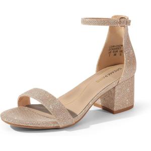 DREAM PAIRS Womens Low-Chunk Low Heel Pump Sandal(Gold/Glitter)
