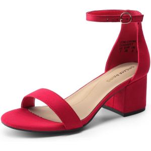 DREAM PAIRS Womens Low-Chunk Low Heel Pump Sandal(Red/Suede)