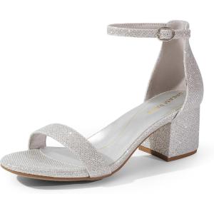 DREAM PAIRS Womens Low-Chunk Low Heel Pump Sandal(Silver/Glitter)