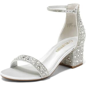 DREAM PAIRS Womens Low-Chunk Low Heel Pump Sandal(Silver/Rhinestone)