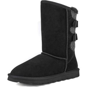 DREAM PAIRS Women’s Mid Calf Winter Snow Boots Fashion FuzzyChic Buckle Booties(Black)
