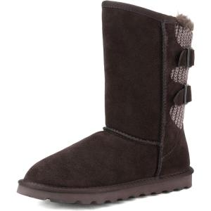 DREAM PAIRS Women’s Mid Calf Winter Snow Boots Fashion FuzzyChic Buckle Booties(Brown)